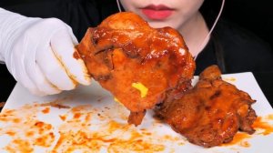 ASMR EATING GRILLED CHICKEN DRUMSTICKS BBQ 자메이카 통다리 치킨 먹방 チキン 咀嚼音 韓国 NO TALKING MUKBANG