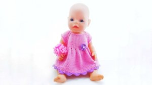 Платье для беби борн. Платье для куклы. Платье спицами для плюшевого мишки.