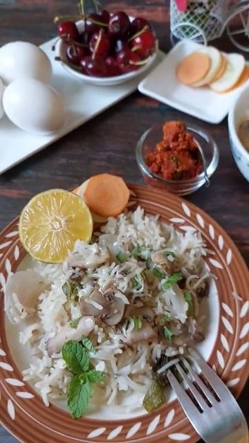 Oil-free Lemony Mushroom Pulao.  simple and easy