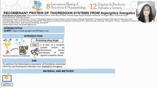 Recombinant protein of thioredoxin systems from Aspergillus fumigatus -Vitória Monteiro de A. Vilel смотреть онлайн