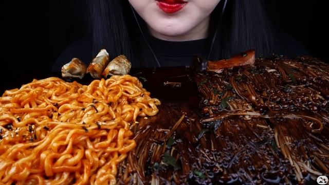 ASMR SPICY FIRE NOODLES, 불닭볶음면 먹방, BLACK BEAN ENOKI MUSHROOMS, 팽이버섯 먹방, FRIED DUMPLINGS  MUKBANG