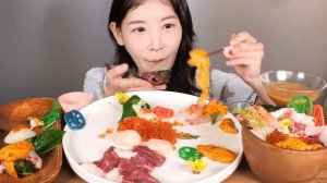 삼합회😎 날로 먹는 차돌삼합🥩생차돌박이 성게알 관자회 차돌삼합 먹방 Raw Beef Brisket & Seafood [eating show] mukbang korean food