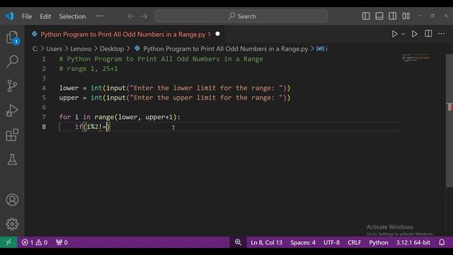 Python Program to Print All Odd Numbers in a Range | Python  Programming.