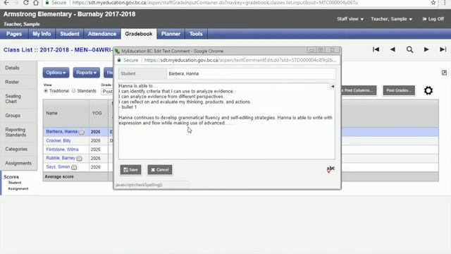 Elementary Report Card Management in MyED