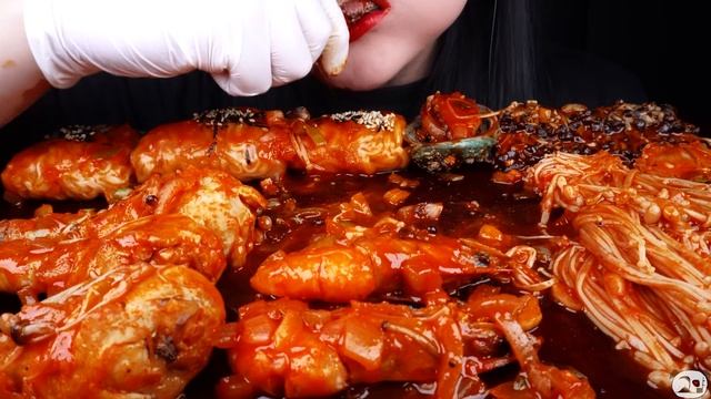 ASMR  SPICY FIRE NOODLES, SPICY ENOKI MUSHROOM, SPICY CHICKEN, SPICY SEAFOOD, 불닭 버섯, 불닭 치킨 먹방MUKBAN