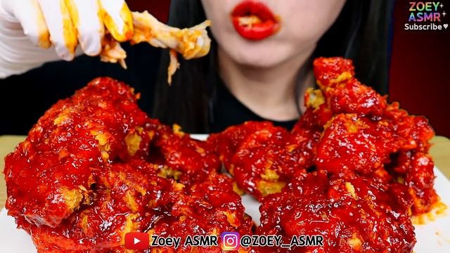 ASMR SPICY FRIED CHICKEN BBQ 뱀파이어치킨 2단계 먹방 NO TALKING EATING SOUNDS MUKBANG | Zoey ASMR смотреть онлайн