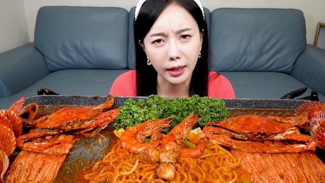 매운 🔥 꽃게 해물 짬뽕 불닭 팽이버섯 먹방 레시피 Spicy Crab Seafood Jjamppong Buldak Enokimushroom Mukbang ASMR Ssoyoun