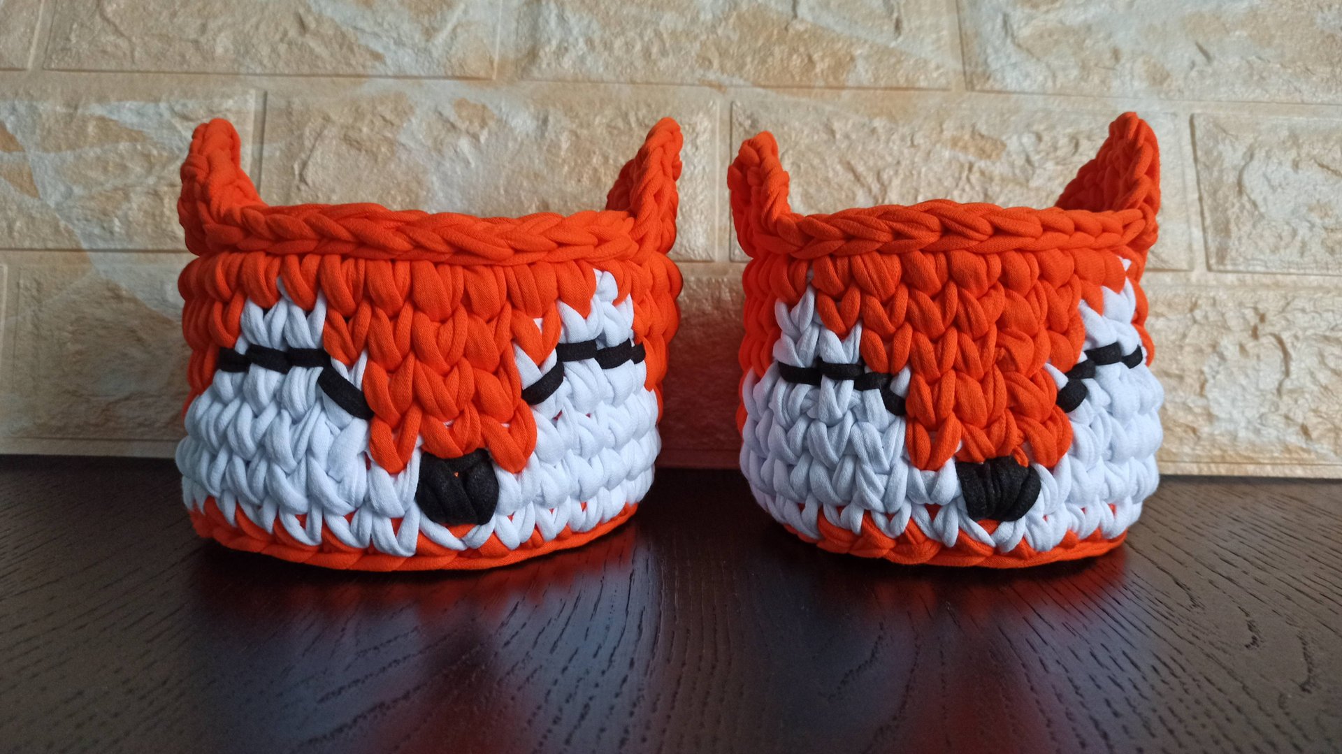 Корзинка-зверушка из трикотажной пряжи. Лисичка. Fox. Basket. МК Марьюшка