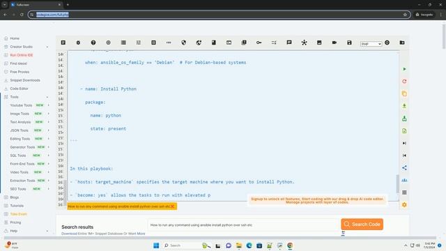 How to run any command using ansible install python over ssh etc