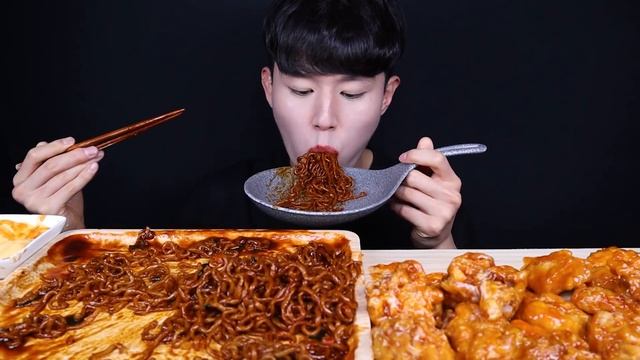 짜파구리 슈프림양념 치킨 먹방ASMR MUKBANG SPICY BLACK BEAN NOODLES & FRIED CHICKEN チキン チャジャンラーメン eating sounds