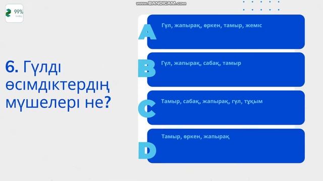 Биологиядан тест өсімдік құрылысы бойынша  Жұлдыз99