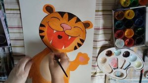 Веселый тигр рисунок гуашью / для детей от 5 лет