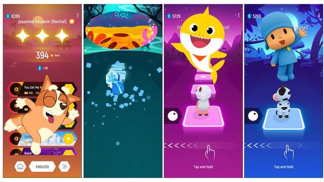 Tiles Hop EDM Rush | Bluey Bingo 🆚 Gummy Bear 🆚 Baby Shark Pocoyo | Tiles Hop