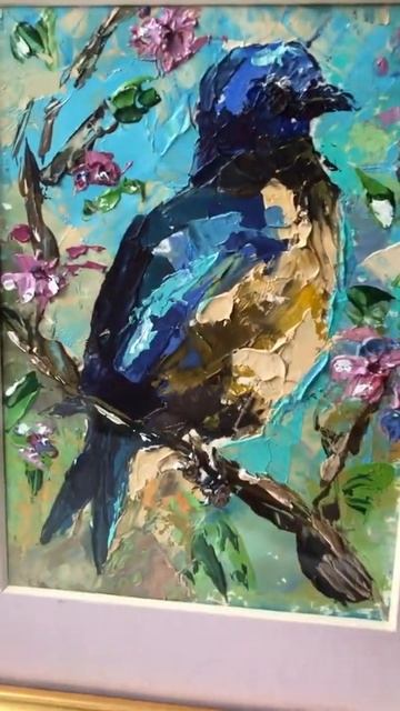 Bird painting Small Cute Spring Bird Wall Art смотреть онлайн