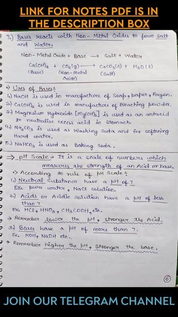 Acid Bases and Salt class 10 Science hand Notesl Full explanation NCERT best notes  class 10 Scienc