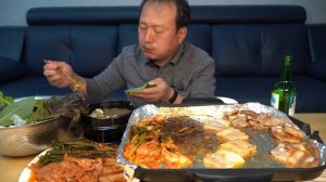 냉동삼겹살에 파김치, 김치까지 구워 한 쌈! 바지락 된장국까지~ (Samgyeopsal with green onion kimchi) 먹방!! - Mukbang eating sho