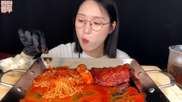 맵조합🔥매운 불닭팽이버섯 그릴바베큐치킨 먹방 SPICY ENOKI MUSHROOMS MUKBANG ASMR REALSOUND