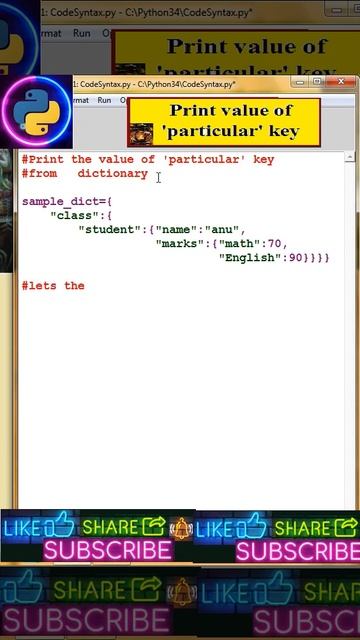 🐍⌨️#Python | Get specific keys' values  from   dictionary ⌨️#dictionary #python#program📝#code#short