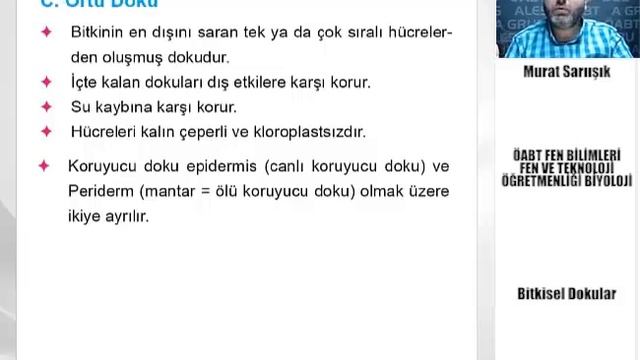 62 KPSS ÖABT FEN VE TEKNOLOJİ BİYOLOJİ Bitkisel Dokular