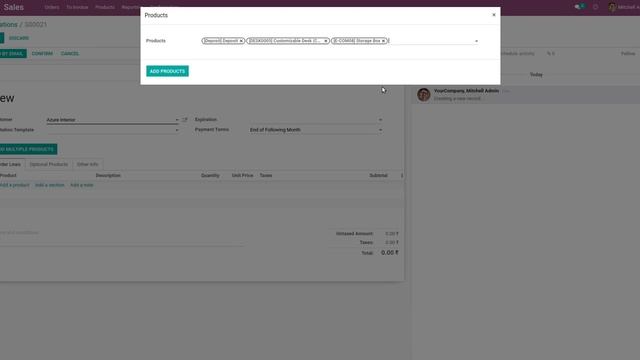 Add  Multiple Product On Sales Quotation In Odoo v13