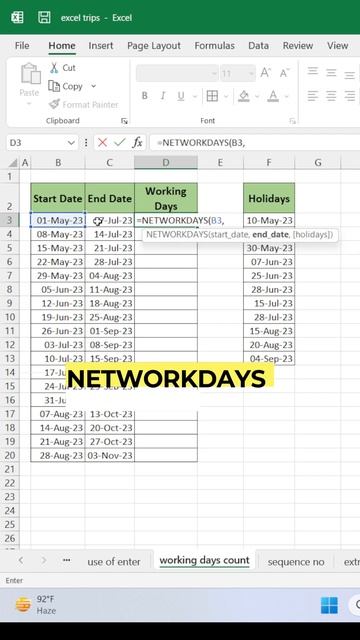 How to Calculate Working Days in Excel |