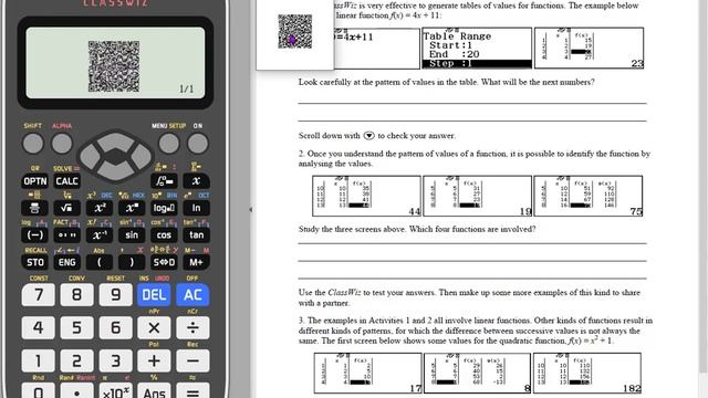 fx991EX Functions, Tables, Regressions and Visualization with QR Code Mini-Math Lesson)