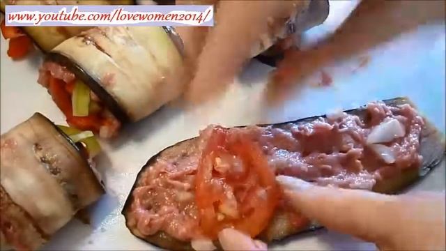 Рулетики из баклажан. Закуска из овощей и мяса онлайн.