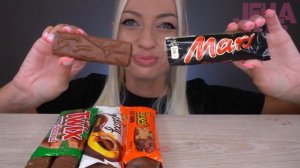 ASMR EATING CHOCOLATE CANDY BARS, SNICKERS, TWIX, REESES, GALAXY, 초코바 초콜릿 (DESSERT) MUKBANG 먹방