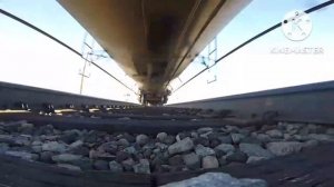 Freight trains passes under gopro