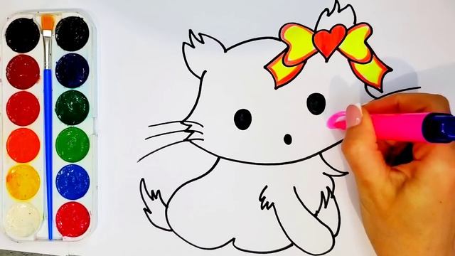 How to draw a cat Drawing lessons Coloring. Drawing school online.Як намалювати котика