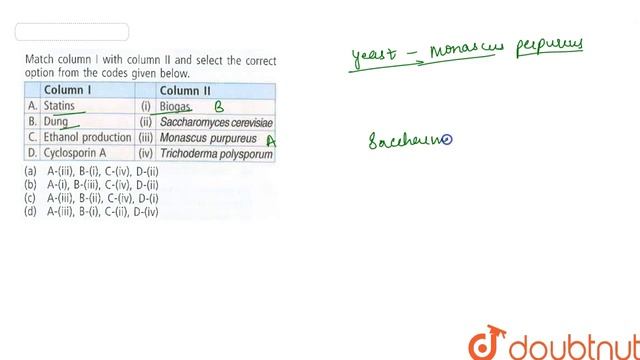 Match column I with column II and select the correct option from the codes given below