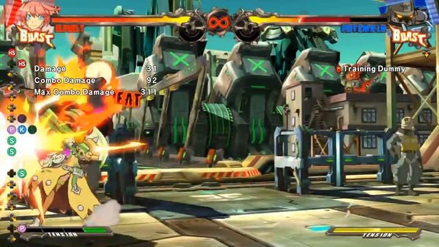 GGXRD: Elphelt throw into unblockable reset (Potemkin, 50 tension)
