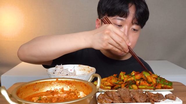 [와차밥] 돼지갈비 김치순두부찌개 오이깍두기 요리 먹방 Pork Ribs & Kimchi ASMR MUKBANG REAL SOUND EATING SHOW