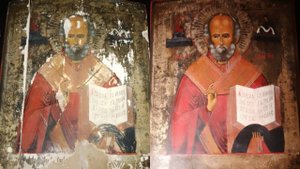 Икона Николай Чудотворец - моменты реставрации