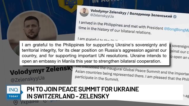PH to join peace summit for Ukraine in Switzerland - Zelensky | INQToday смотреть онлайн