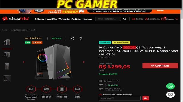 Computador Gamer Completo RGB Intel Core i7 8GB HD 1TB Kit Gamer com Headset Monitor 3green Premium