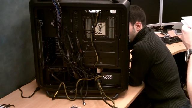 Cable Management and Graphics Card Installation within a Cooler Master Cosmos 2 Ultra Tower PC Case