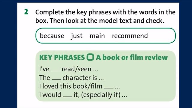Asking for and giving opinions. Writing a book or film review. p.87 6th grade