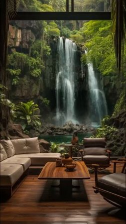 Chill out inside the forest with waterfall behind 🍃#serenity #relaxation #water