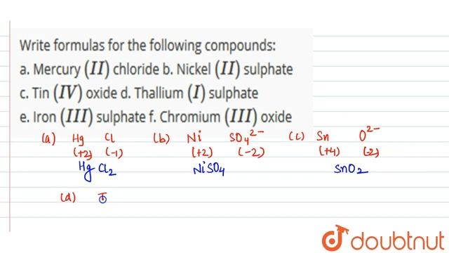 Write formulas for the following compounds: a. Mercury `(II)` chloride b. Nickel `(II)` sulphate... смотреть онлайн