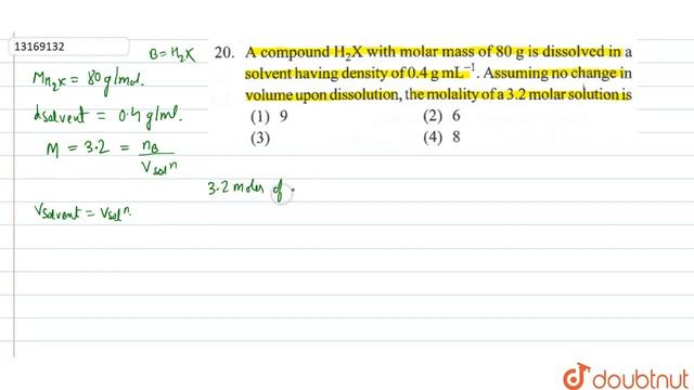 A compound `H_(2)X` with molar mass of `80 g` is dissolved in a solvent having density of `0.4 g смотреть онлайн