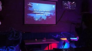 Красиво поет в караоке:)