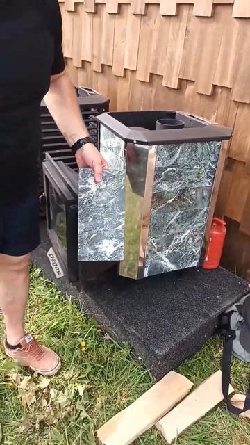 Печь для бани Пегас в облицовке камнем змеевик 🔥 #баня #печипегас смотреть онлайн