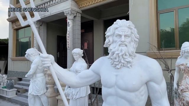 Hand carved white marble Poseidon statue смотреть онлайн