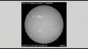 太陽 Hα全面観測 全面画像 2022年12月23日(Sun H-alpha Full Scale Observation, Full Image, Dec. 23, 2022)