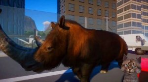 Animals VS Prehistoric Animals Race in the City included Mammoth, T-Rex, Elephant, & Triceratops