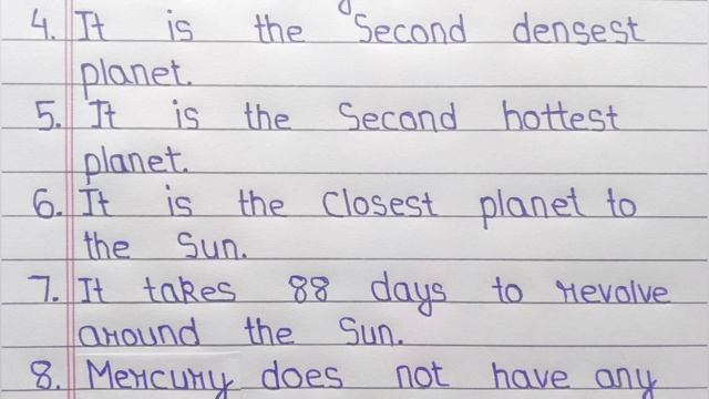 10 lines on Planet Mercury in English ll Essay on Planet Mercury 10 lines ll Planet Mercury 10 line