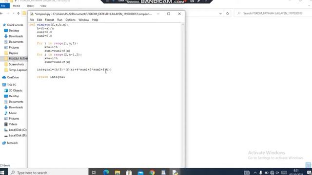 INTEGRAL NUMERIK MENGGUNAKAN METODE SIMPSON 1/3 DENGAN PYTHON 3