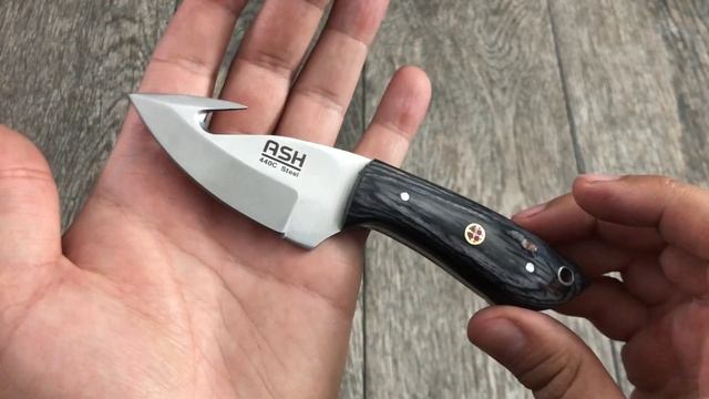 Ash HK719G Handmade Hunting Skinner Guthook Bushcraft Knife 440c steel 6