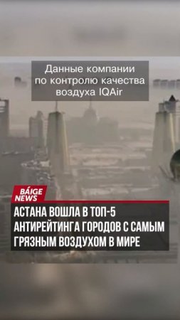 Астана  вошла в пятерку городов с самым загрязненным в мире воздухом